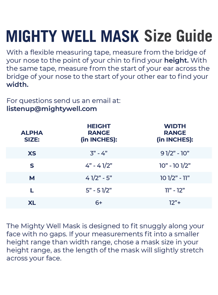 Mighty Well Mask Size Chart